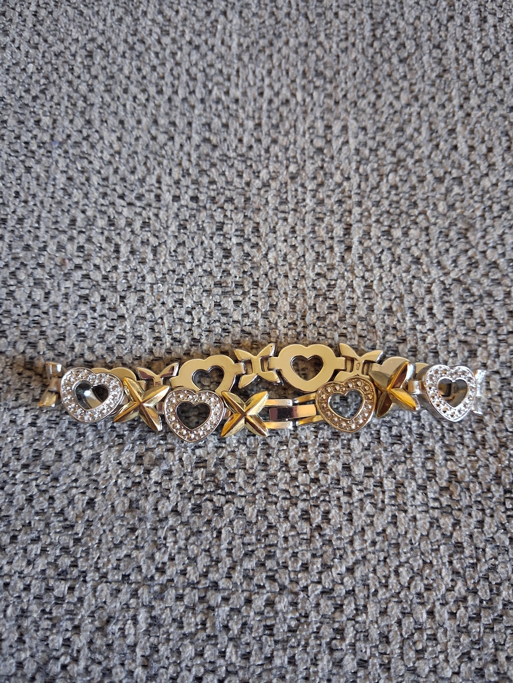 Gold & Silver Heart Link Bracelet with Crystal Accents